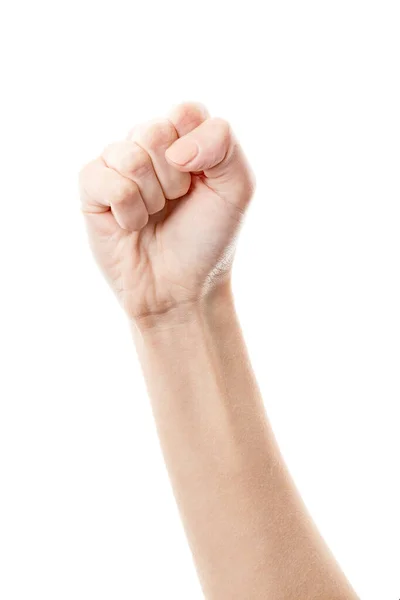 Kobieta Odizolowana Białym Tle Ręka Białej Kobiety Pokazuje Symbole Gesty — Zdjęcie stockowe
