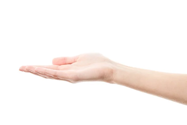 Mano Femenina Aislada Sobre Fondo Blanco Mano Mujer Blanca Mostrando — Foto de Stock