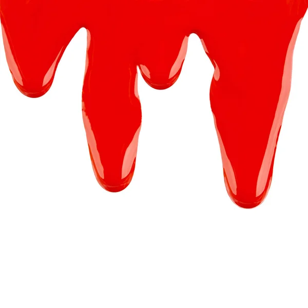 Pintura Gotejamento Isolado Branco Líquido Tinta Vermelha Foge — Fotografia de Stock
