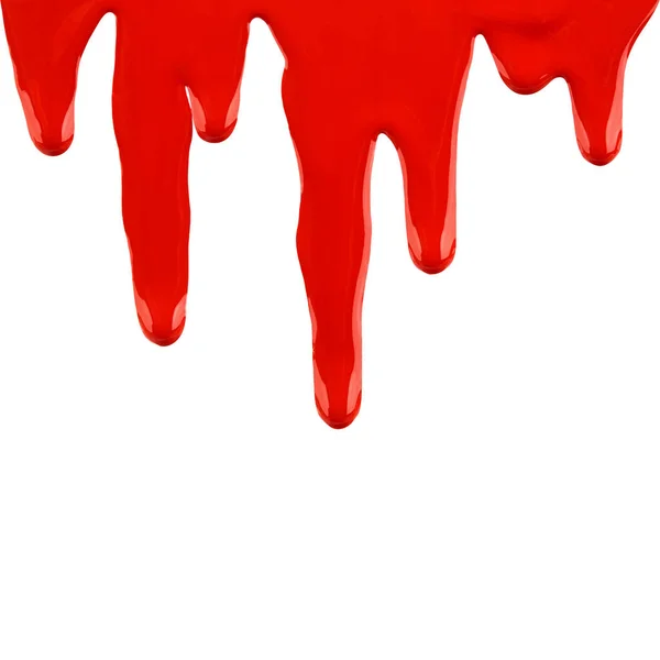 Paint Dripping Isolated White Liquid Red Paint Runs — Stock Photo, Image