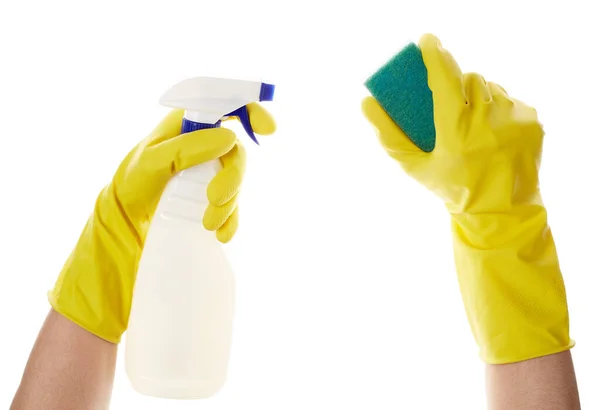 Detergentes Para Casa Produtos Limpeza Frasco Plástico Branco Pulverizador Detergente — Fotografia de Stock