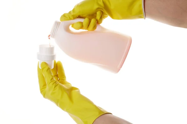 Garrafa Plástico Para Detergente Líquido Agente Limpeza Alvejante Amaciador Tecido — Fotografia de Stock