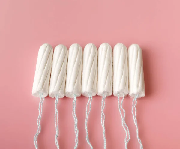 Medical Female Tampon Pink Background Hygienic White Tampon Women Cotton — Stock Photo, Image