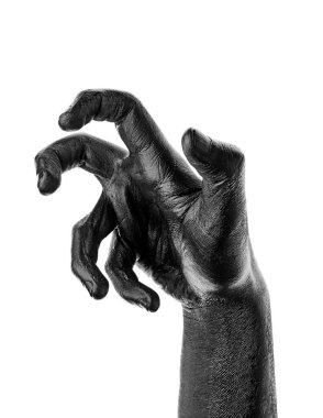 Siyah el beyaz arka planda, izole edilmiş, boyalı. Erkek el siyah arka planda izole edilmiş. Sembolleri ve jestleri gösteren eller.