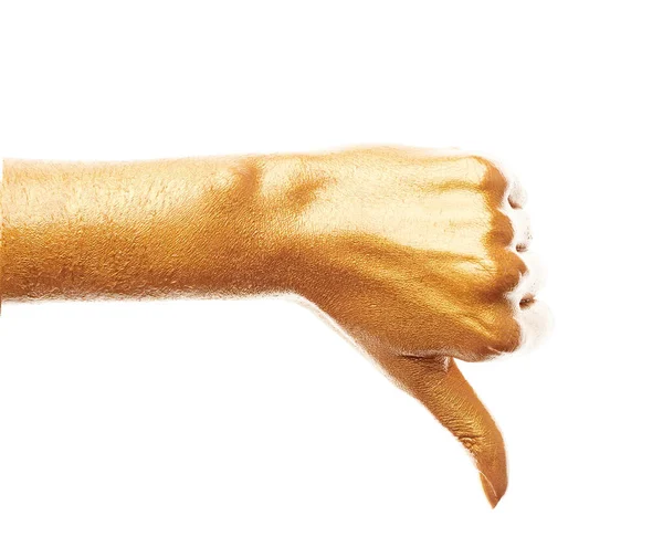 Ruce Zlaté Barvě Zlaté Prsty Samičí Ruka Izolovaná Bílém Pozadí — Stock fotografie