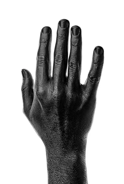 Mão Preta Sobre Fundo Branco Isolado Pintura Mão Masculina Isolada — Fotografia de Stock