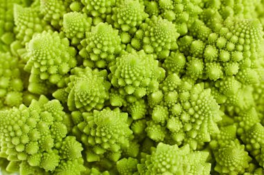 Taze Romanesco brokoli lahanası dokusu, doğal besin geçmişi. Romanesco lahanası beyaza izole edilmiş..