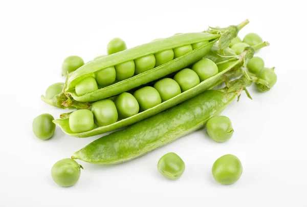 Vaina Guisante Verde Fresco Con Frijoles Aislados Sobre Fondo Blanco — Foto de Stock