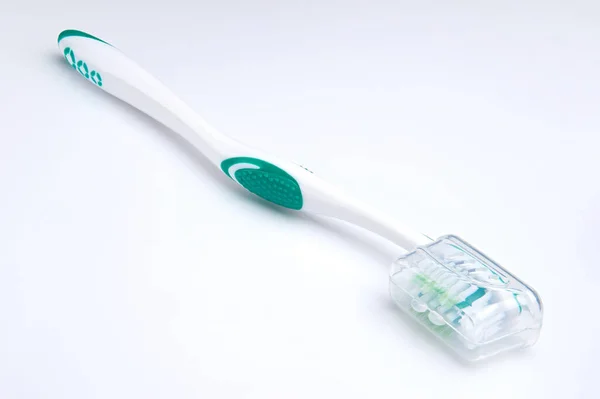 White Green Toothbrush White Background Oral Health Personal Hygiene — Stock Photo, Image