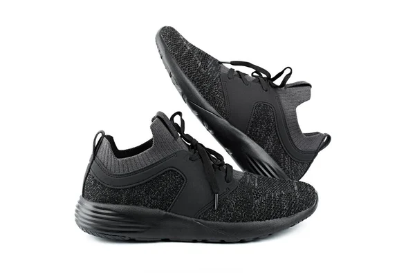 Sportschoenen Geïsoleerd Witte Achtergrond Zwarte Sneakers Met Loopschoenen Casual Schoenen — Stockfoto