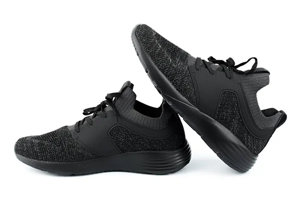 Sportschoenen Geïsoleerd Witte Achtergrond Zwarte Sneakers Met Loopschoenen Casual Schoenen — Stockfoto