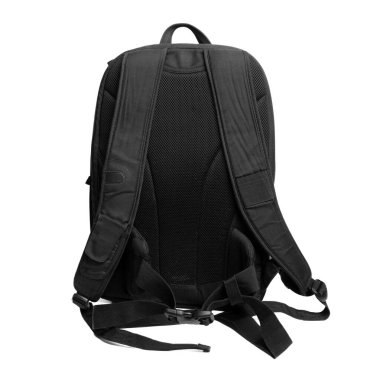 Siyah laptop unisex aksesuarları. Sırt çantası Beyaz Arka plan 'da izole edilmiş. Erkek çantası..