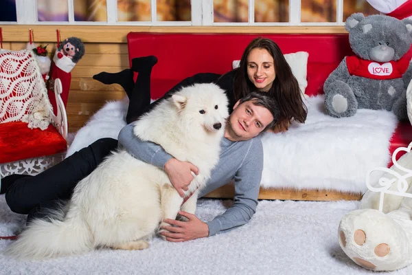 Happy family with dog