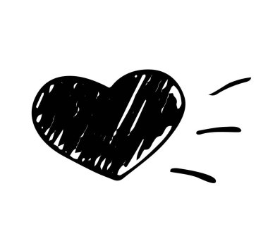 Cesur el çizimi siyah kalp çizimi basit çizim stili romantik tasarımlar için mükemmel aşk kavramları ve modern minimal grafikler
