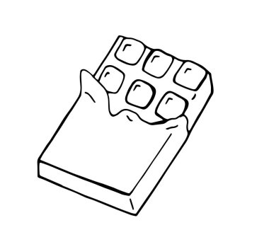 El çizimi çikolata yarım açık basit karalama beyaz arka planda izole gıda ambalajı etiketleri ve grafik tasarımı için tatlı tatlı sembolü