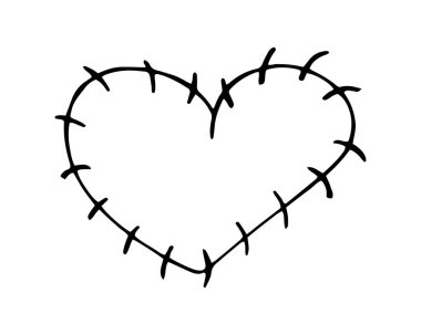 Sevimli karalama tarzında elle çizilmiş kalp çizimi. El yapımı duyguları olan duygusal aşk sembolü, basit siyah ana hat tasarımı.