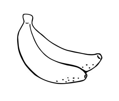 Çocuk boyama sayfaları için uygun beyaz renkli yemek illüstrasyonuna izole edilmiş basit siyah ana hatlı muz çizimi.