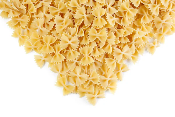 意大利面食的种类和形状多种多样 干意大利面弯起法尔法尔茨 白色背景下孤立的弓形领带通心粉 — 图库照片