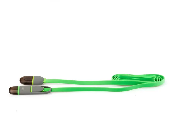 Cable Plástico Verde Usb Lightning Sobre Fondo Blanco Primer Plano — Foto de Stock