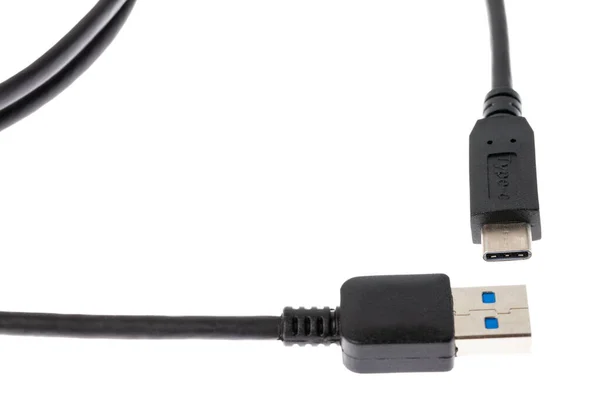 Usb Тип Данные Кабель Питания Изолированы Белом Фоне Крупный План — стоковое фото