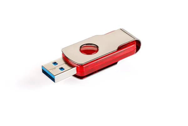 Vermelho Prata Usb Flash Drive Isolado Fundo Branco Usb Pen — Fotografia de Stock