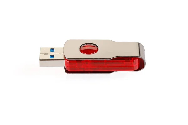 Vermelho Prata Usb Flash Drive Isolado Fundo Branco Usb Pen — Fotografia de Stock