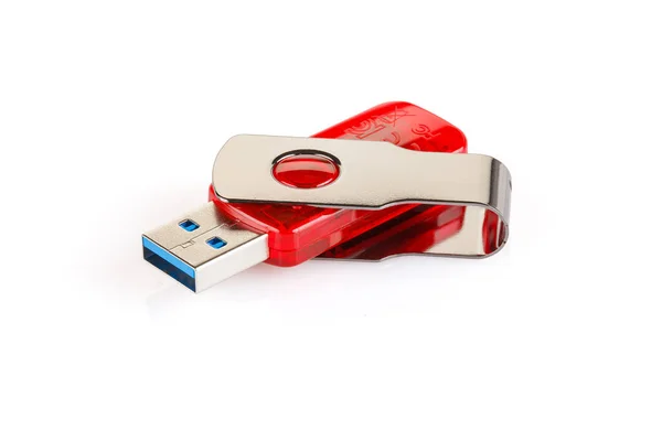 Red Silver Usb Flash Drive Isolated White Background Usb Pen — Stock Photo, Image