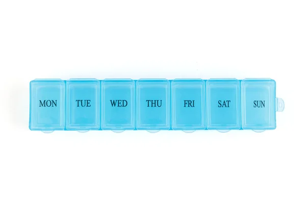 Blue Plastic Organizer Pills Isolated White Background Close Compartments Pill — Stock Photo, Image
