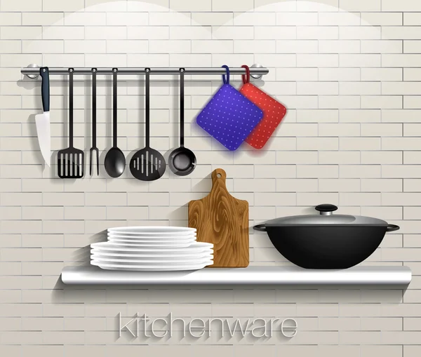 Kitchen tools with kitchenware — Stock Vector