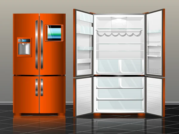 Offener Kühlschrank mit Gefrierfach. — Stockvektor