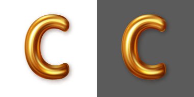 Metalik altın alfabe harfi sembolü, C. Vektör.