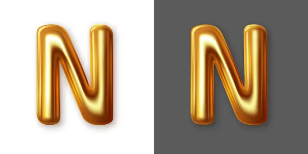 Símbolo de letra alfabeto de ouro metálico - N. Vector — Vetor de Stock