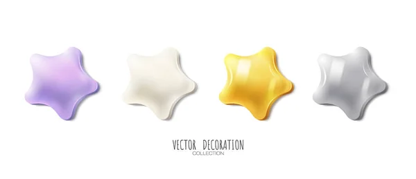 Realistyczne matowe fioletowo-białe gwiazdy i metaliczne złoto i srebrna gwiazda — Wektor stockowy