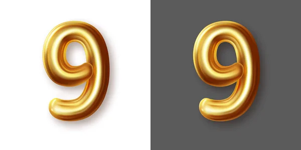 Zlatý číselný symbol -9. Kreativní vektorová ilustrace — Stockový vektor