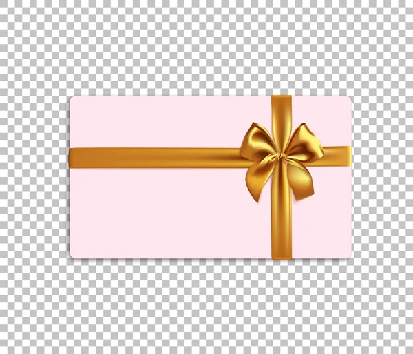 Λευκά ροζ κάρτα δώρο με realisticgold κορδέλα τόξο απομονωμένο — Διανυσματικό Αρχείο