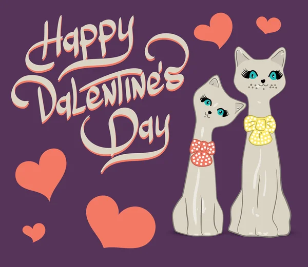 Tarjeta feliz día de San Valentín con dos gatos . — Archivo Imágenes Vectoriales