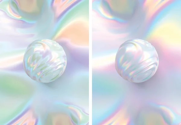 抽象的なパステル液体金属形状のホログラフィック背景デザインテンプレート 3Dレンダリング — ストック写真