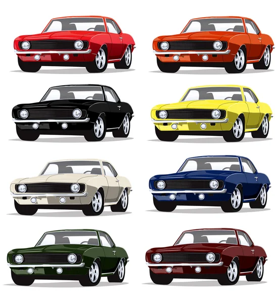 Gamla klassiska bilar i flera färger — Stock vektor