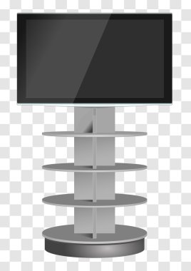 Yer reklam standı ile lcd tv ekran ve alışveriş merkezi, süpermarket ve Fuarı için raflar. İzole.