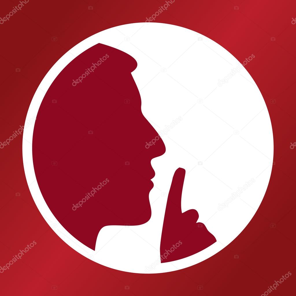 Vector illustration of man with finger showing shh sign. Keep quiet. Do not disturb