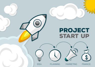 Uzay Roket fırlatma. Kavram düz tasarım stili başlatın. Vektör çizim. Sunuyu, web sayfasını, kitapçık, vb için kullanılabilir.