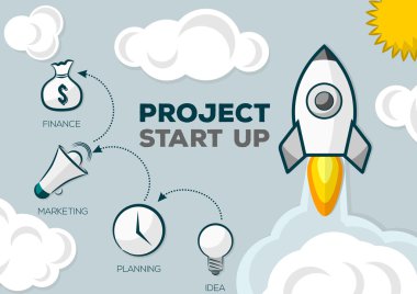 Uzay Roket fırlatma. Kavram düz tasarım stili başlatın. Vektör çizim. Sunuyu, web sayfasını, kitapçık, vb için kullanılabilir.