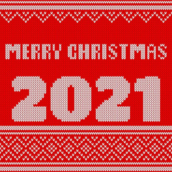 Feliz Natal e Ano Novo Padrão de malha sem costura com o número 2021. Camisola de tricô Design. Lã Textura de malha. — Vetor de Stock