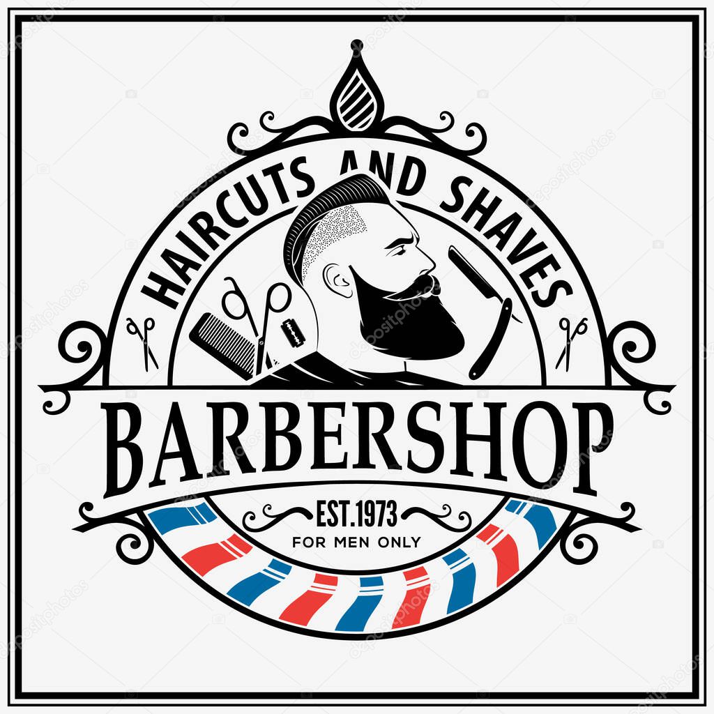 Barbershop poster, banner template with Bearded men. Vector illustration