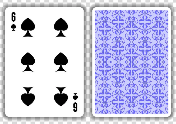 Seis de espadas de cartas de baralho, isoladas em fundo transparente. Ilustração vetorial. — Vetor de Stock