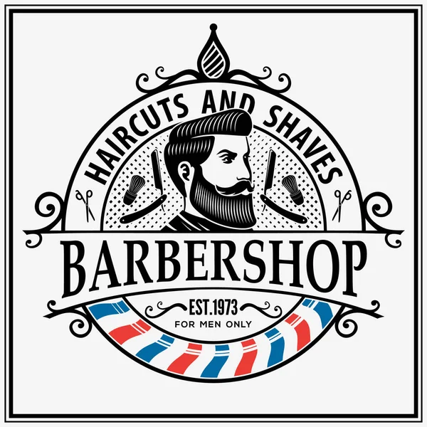 Manifesto del barbiere, modello banner con uomini barbuti. Illustrazione vettoriale — Vettoriale Stock