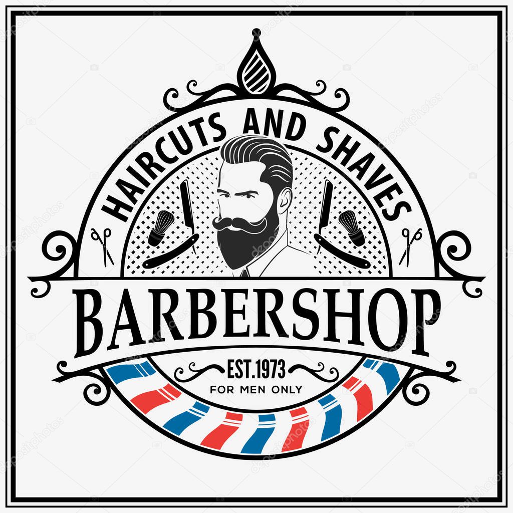 Barbershop poster, banner template with Bearded men. Vector illustration