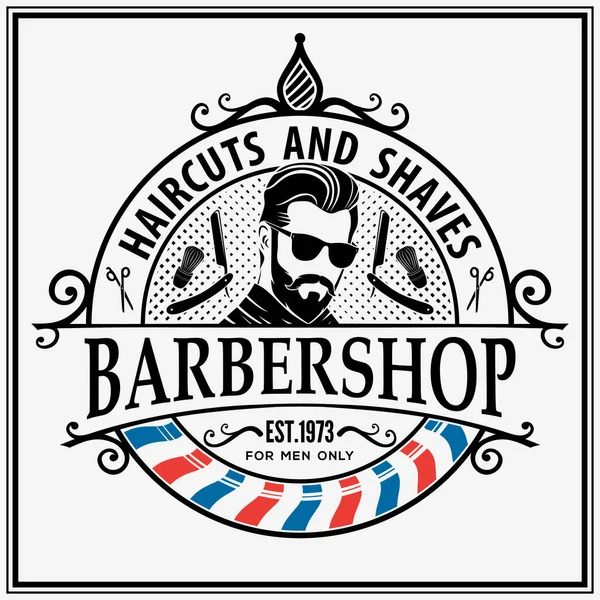 Cartaz de barbearia, modelo de banner com homens barbudos. Ilustração vetorial —  Vetores de Stock