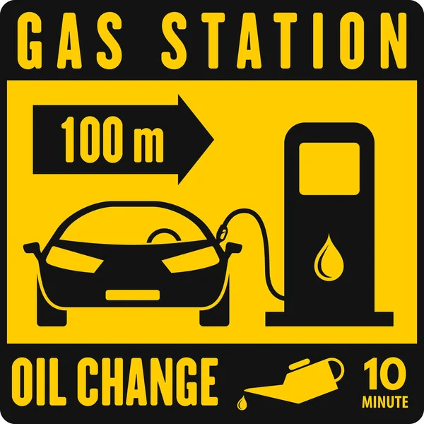 Posto de gasolina, sinal amarelo. Ilustração vetorial — Vetor de Stock