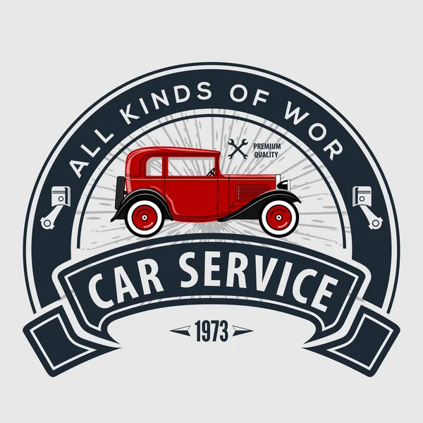 Car repair service, vintage Logo design concept with classic retro car. Vector illustration. — Stock Vector